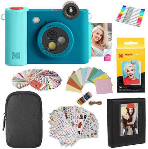 KODAK Smile+ 2-in-1 Digital Instant Print Camera Gift Bundle - Blue