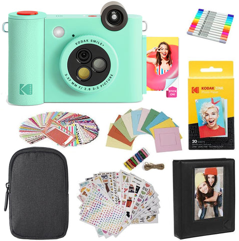 KODAK Smile+ 2-in-1 Digital Instant Print Camera Gift Bundle - Green