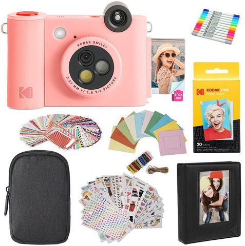 KODAK Smile+ 2-in-1 Digital Instant Print Camera Gift Bundle - Pink