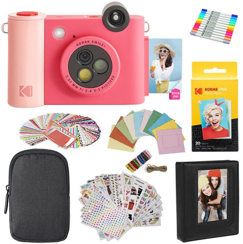 KODAK Smile+ 2-in-1 Digital Instant Print Camera Gift Bundle - Fuchsia