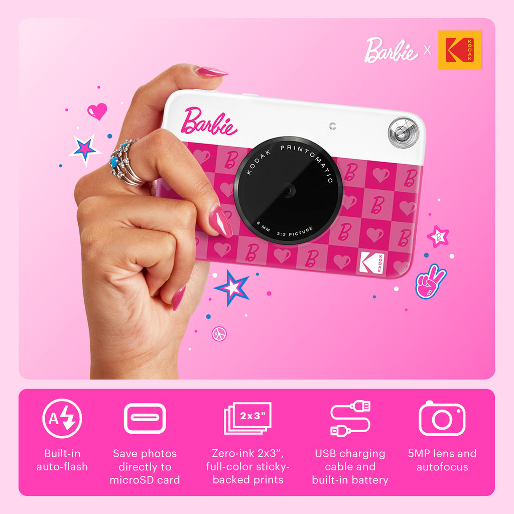 Barbie x Kodak Printomatic Digitale Camera – 5MP Draagbare Barbie Camera Print Kleurige 2x3 Stickers – Iconische Stijl Barbie x Kodak Printomatic Digitale Camera – 5MP Draagbare Barbie Camera Print Kleurige 2x3 Stickers – Iconische Stijl