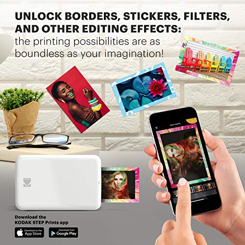 Kodak Step Instant Photo Printer 2x3” Sticky-Back Photos with Bluetooth/NFC, Zink Technology & Kodak App for iOS & Android Prints - Pink