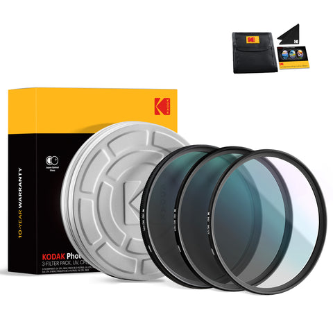 KODAK Filter Set Pack of 3 Premium UV, CPL & ND4 Filters 37mm-105mm