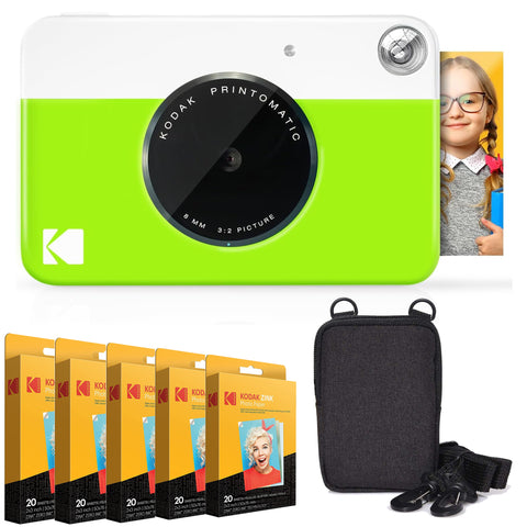 Kodak Printomatic Instant Camera (Black) Bundle W/Zink Paper 100-Pack &  Case 