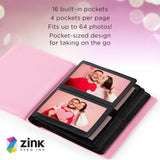 Zink Mini Photo Album 64-Pocket for 2”x3” ZINK Zero Ink Paper (Pink)