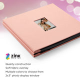 Zink Cloth Covered Scrapbook 8x8” Photo Album w/Front Picture Window (Pink)