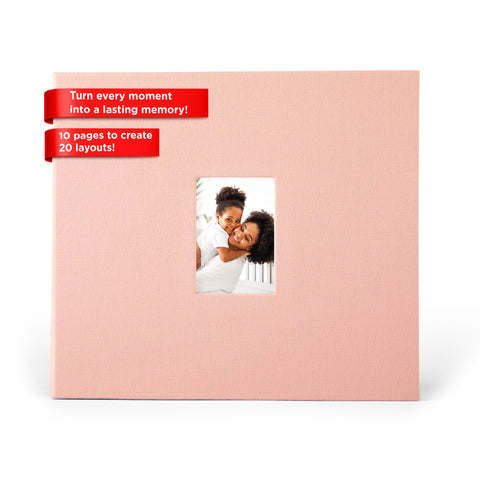 Zink Cloth Covered Scrapbook 8x8” Photo Album w/Front Picture Window (Pink)