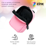 Zink Soft Small Case w/ Photo Pocket, Zipper Closure & Crossbody Shoulder Strap (Pink)